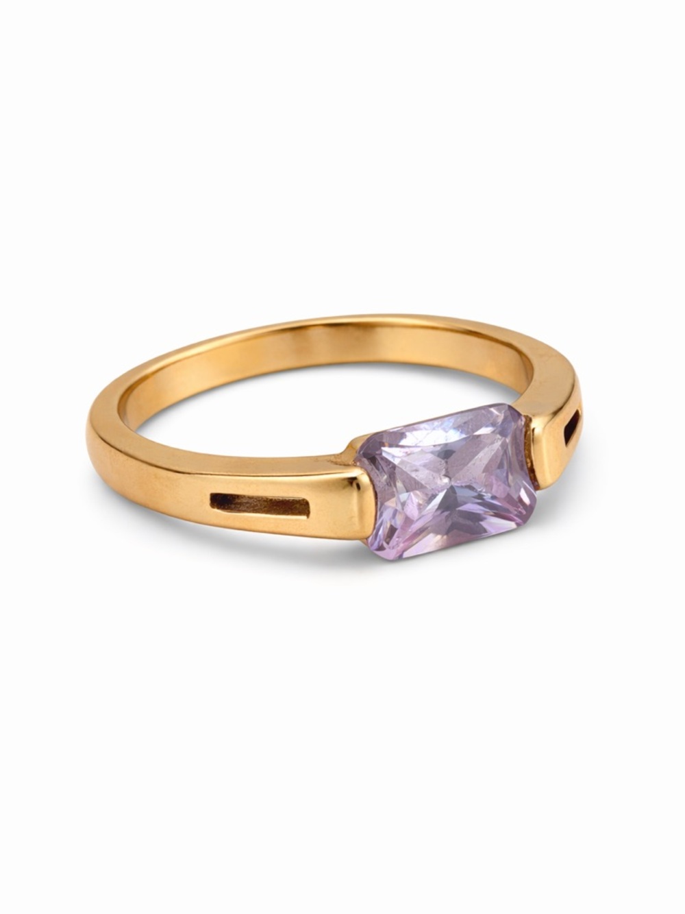 Vintage Gold Tone Ring with Lavender Purple Stone – Statement Ring Size 8